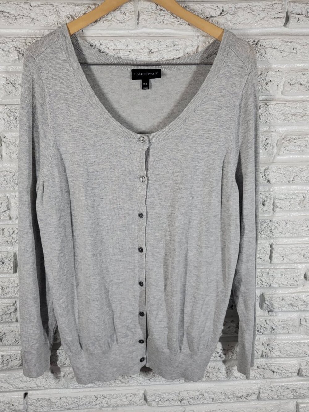 Lane Bryant Cardigan Sweater Womens 18/20 Gray  Crew Neck Tight Knit Plus GRA84E
